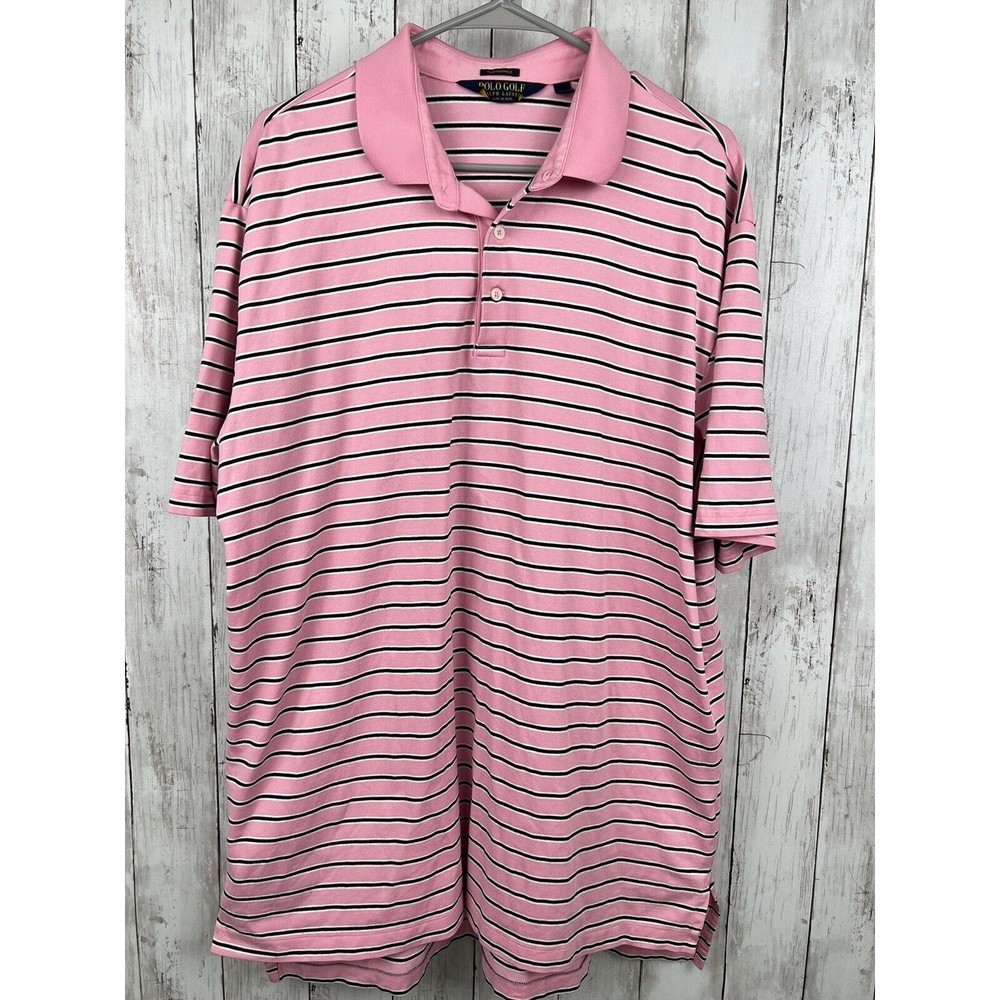 Polo Golf Ralph Lauren Vintage Lisle Shirt Size XL Pink Black White Stripes